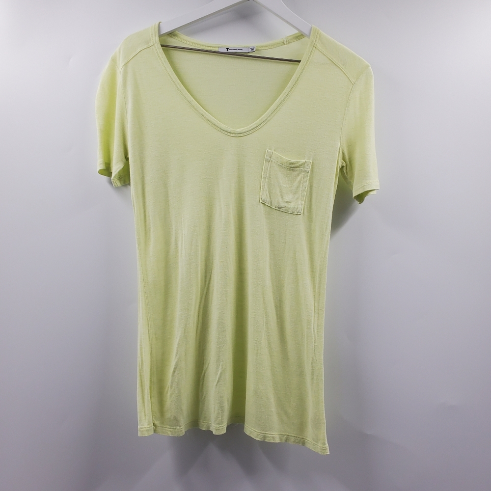T Alexander Wang Highlighter Yellow Tee Shirt Pocket Front V Neck Dopamine - Picture 1 of 5